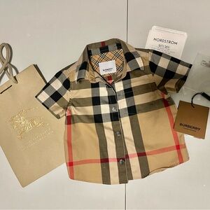 Burberry Kids Plaid Check Cotton Shirt - Beige, Black, and Red
